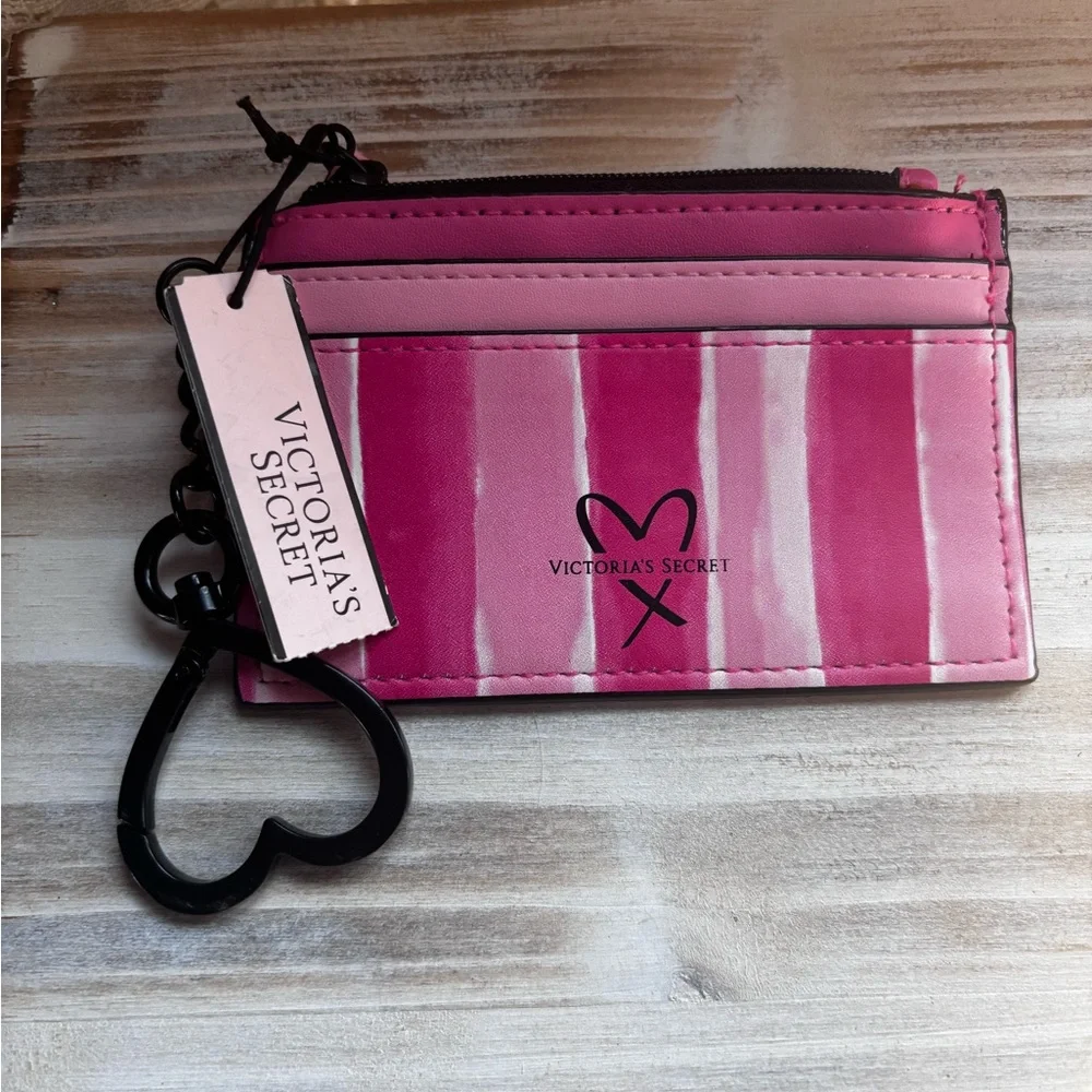 Victoria's Secret Pink Stripe Card Holder and Pale Pink Wallet Set